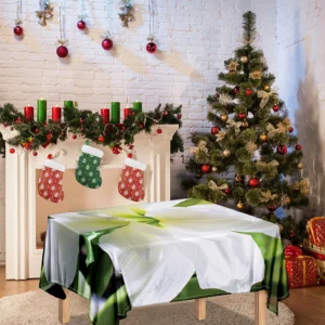 White Amaryllis Print Tablecloth Kitchen Home Decor