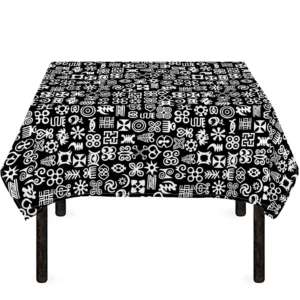 White And Black Adinkra Symbols Print Tablecloth Kitchen Home Decor