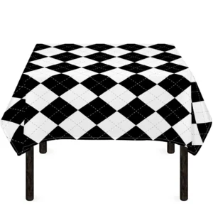 White And Black Argyle Pattern Print Tablecloth Kitchen Home Decor