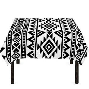 White And Black Aztec Pattern Print Tablecloth Kitchen Home Decor