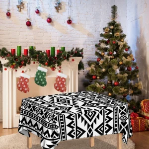 White And Black Aztec Pattern Print Tablecloth Kitchen Home Decor