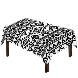 White And Black Aztec Pattern Print Tablecloth Kitchen Home Decor