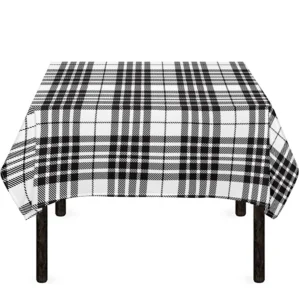 White And Black Border Tartan Print Tablecloth Kitchen Home Decor