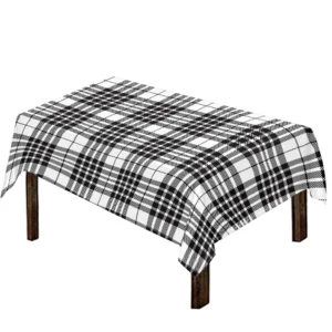 White And Black Border Tartan Print Tablecloth Kitchen Home Decor