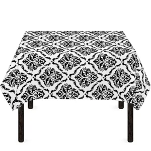 White And Black Damask Pattern Print Tablecloth Kitchen Home Decor