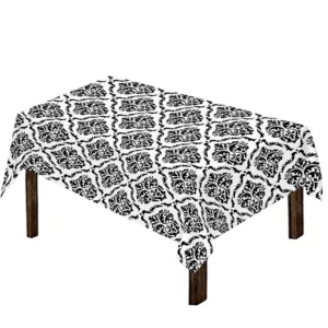 White And Black Damask Pattern Print Tablecloth Kitchen Home Decor