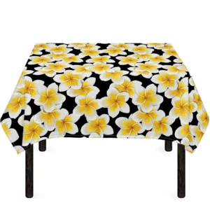 White And Black Frangipani Pattern Print Tablecloth Kitchen Home Decor