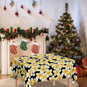 White And Black Frangipani Pattern Print Tablecloth Kitchen Home Decor