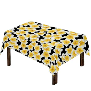 White And Black Frangipani Pattern Print Tablecloth Kitchen Home Decor