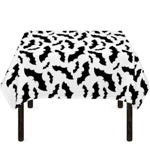 White And Black Halloween Bat Print Tablecloth Kitchen Home Decor