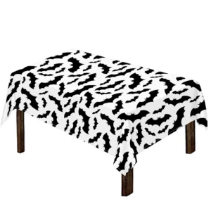 White And Black Halloween Bat Print Tablecloth Kitchen Home Decor
