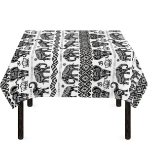 White And Black Indian Elephant Print Tablecloth Kitchen Home Decor
