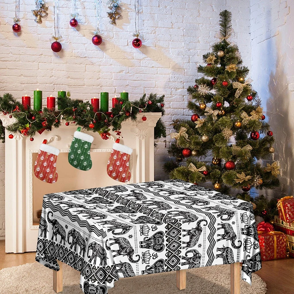 White And Black Indian Elephant Print Tablecloth Kitchen Home Decor White And Black Indian Elephant Print Tablecloth Kitchen Home Decor