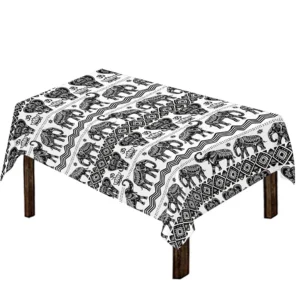 White And Black Indian Elephant Print Tablecloth Kitchen Home Decor