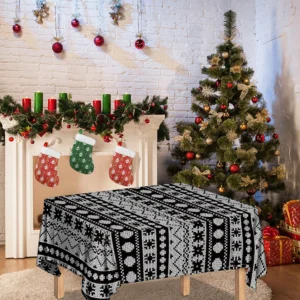 White And Black Knitted Pattern Print Tablecloth Kitchen Home Decor