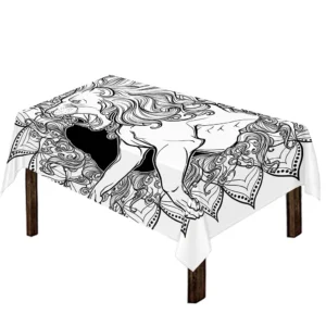 White And Black Leo Sign Print Tablecloth Kitchen Home Decor