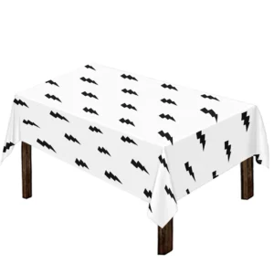 White And Black Lightning Pattern Print Tablecloth Kitchen Home Decor