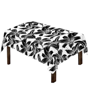 White And Black Lily Pattern Print Tablecloth Kitchen Home Decor