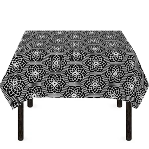 White And Black Lotus Pattern Print Tablecloth Kitchen Home Decor