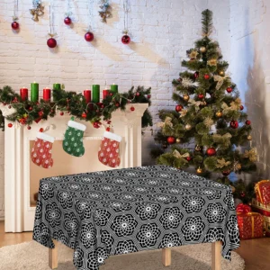 White And Black Lotus Pattern Print Tablecloth Kitchen Home Decor