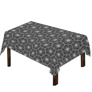 White And Black Lotus Pattern Print Tablecloth Kitchen Home Decor