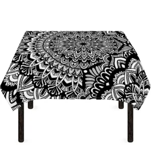 White And Black Mandala Print Tablecloth Kitchen Home Decor