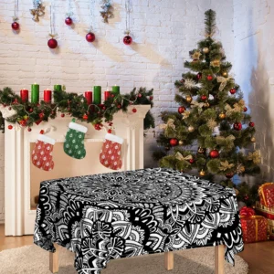 White And Black Mandala Print Tablecloth Kitchen Home Decor