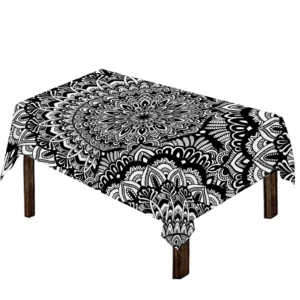 White And Black Mandala Print Tablecloth Kitchen Home Decor