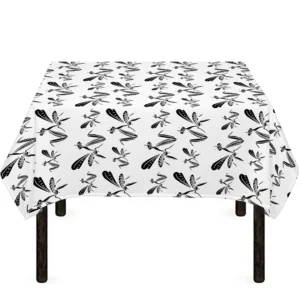 White And Black Mantis Pattern Print Tablecloth Kitchen Home Decor