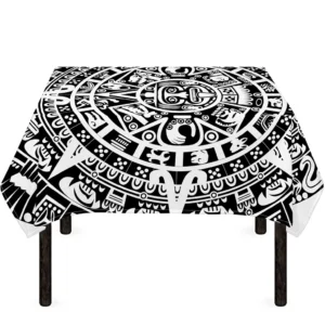 White And Black Maya Calendar Print Tablecloth Kitchen Home Decor