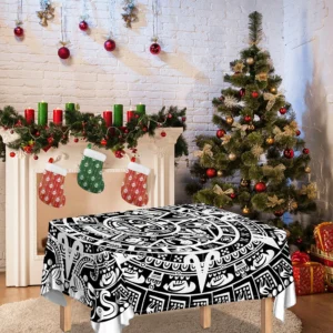 White And Black Maya Calendar Print Tablecloth Kitchen Home Decor
