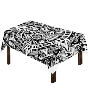 White And Black Maya Calendar Print Tablecloth Kitchen Home Decor