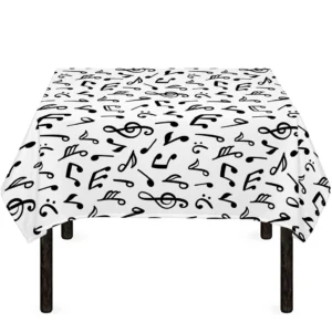 White And Black Music Note Pattern Print Tablecloth Kitchen Home Decor