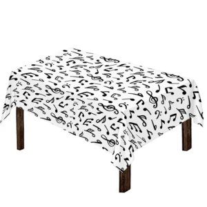 White And Black Music Note Pattern Print Tablecloth Kitchen Home Decor