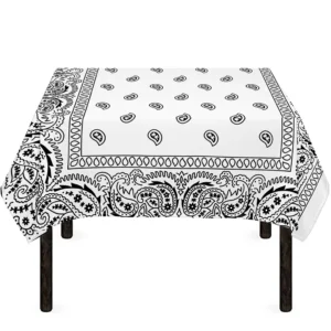 White And Black Paisley Bandana Print Tablecloth Kitchen Home Decor