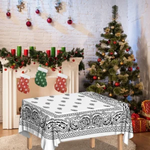 White And Black Paisley Bandana Print Tablecloth Kitchen Home Decor
