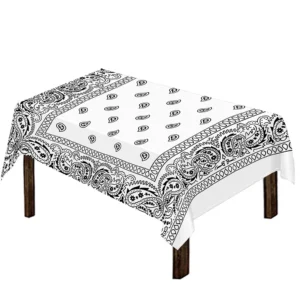 White And Black Paisley Bandana Print Tablecloth Kitchen Home Decor