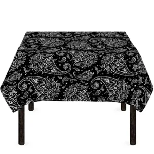White And Black Paisley Pattern Print Tablecloth Kitchen Home Decor
