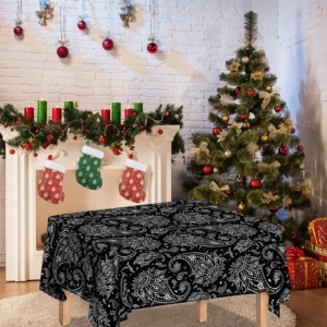 White And Black Paisley Pattern Print Tablecloth Kitchen Home Decor