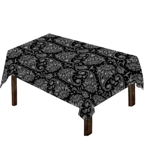 White And Black Paisley Pattern Print Tablecloth Kitchen Home Decor