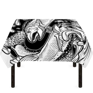 White And Black Pisces Sign Print Tablecloth Kitchen Home Decor