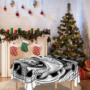 White And Black Pisces Sign Print Tablecloth Kitchen Home Decor