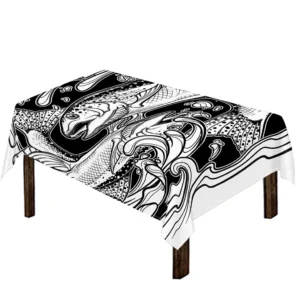 White And Black Pisces Sign Print Tablecloth Kitchen Home Decor