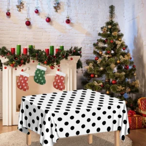 White And Black Polka Dot Pattern Print Tablecloth Kitchen Home Decor