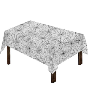 White And Black Spider Web Pattern Print Tablecloth Kitchen Home Decor