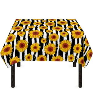 White And Black Stripe Sunflower Print Tablecloth Kitchen Home Decor