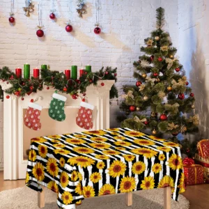 White And Black Stripe Sunflower Print Tablecloth Kitchen Home Decor