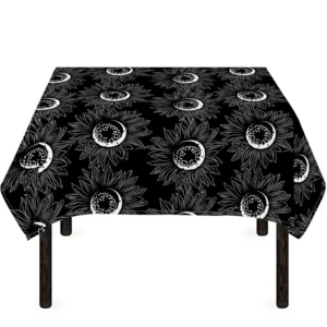 White And Black Sunflower Pattern Print Tablecloth Kitchen Home Decor