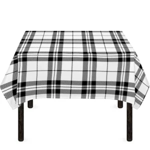 White And Black Tartan Pattern Print Tablecloth Kitchen Home Decor