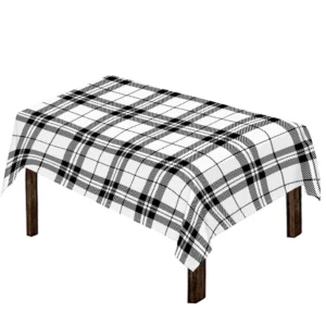 White And Black Tartan Pattern Print Tablecloth Kitchen Home Decor